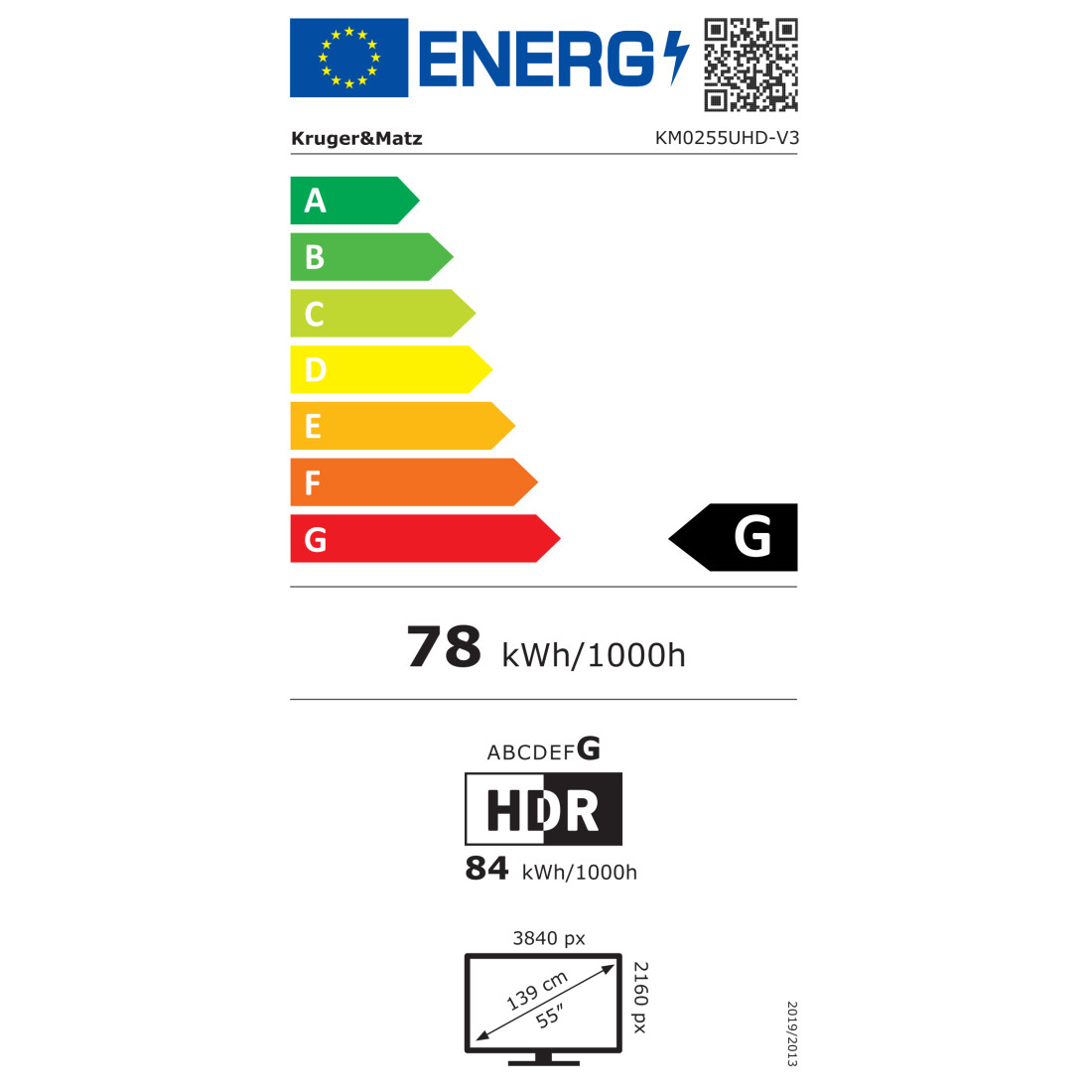 TV ULTRAHD 4K 55 INCH 140CM SMART VIDAA KRUGER&MATZ