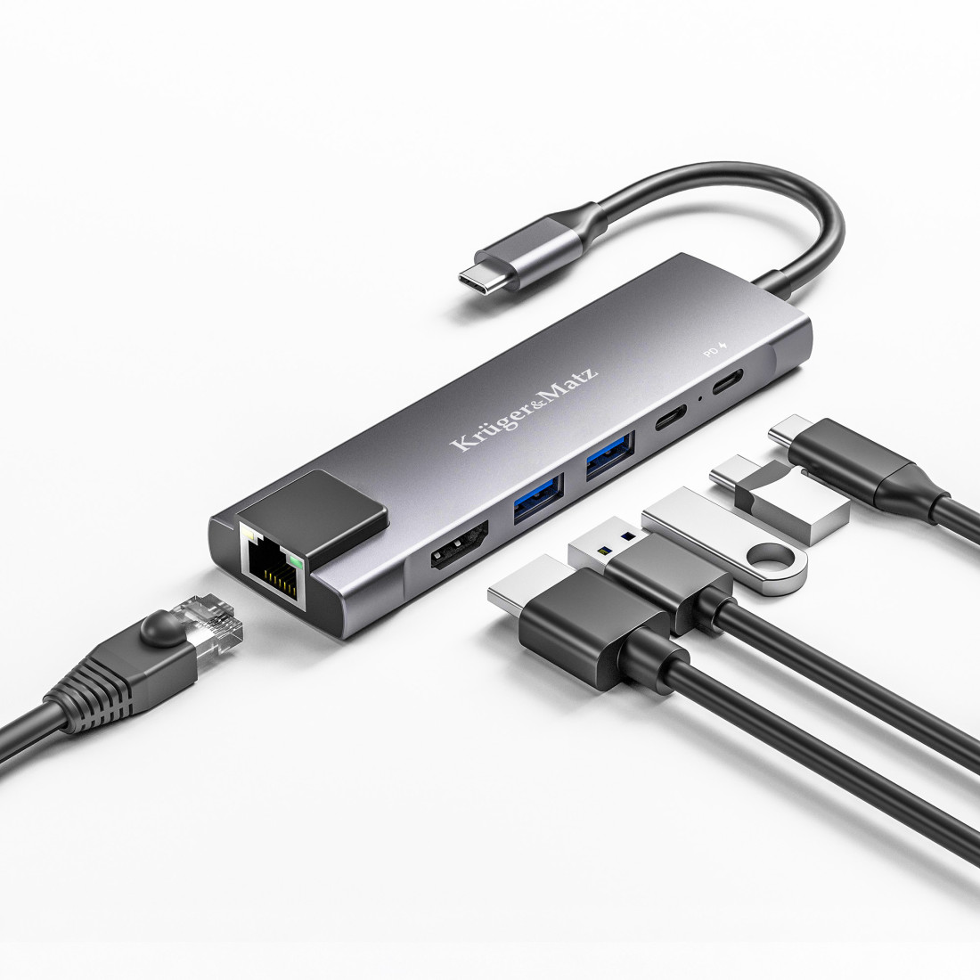 ADAPTOR HUB USB TIP C HDMI/2X USB3.0/2X USB TIP C/RJ45