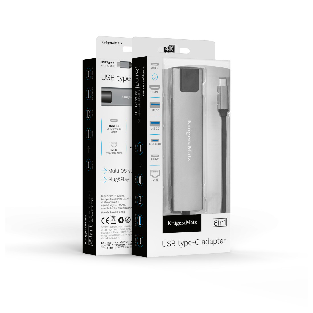 ADAPTOR HUB USB TIP C HDMI/2X USB3.0/2X USB TIP C/RJ45