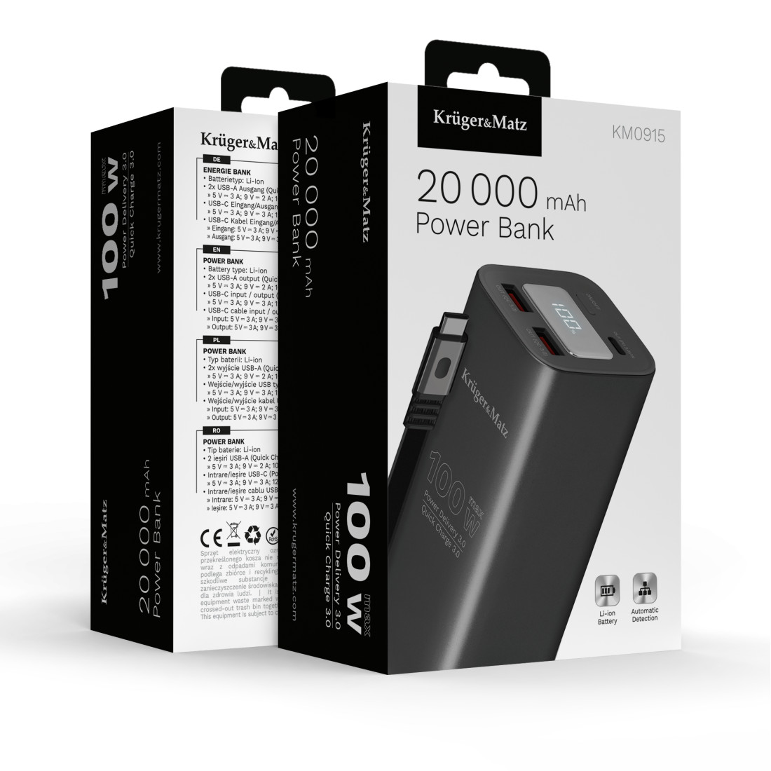 POWER BANK 20000 MAH LI-ION 100W QC PD KRUGER&MATZ