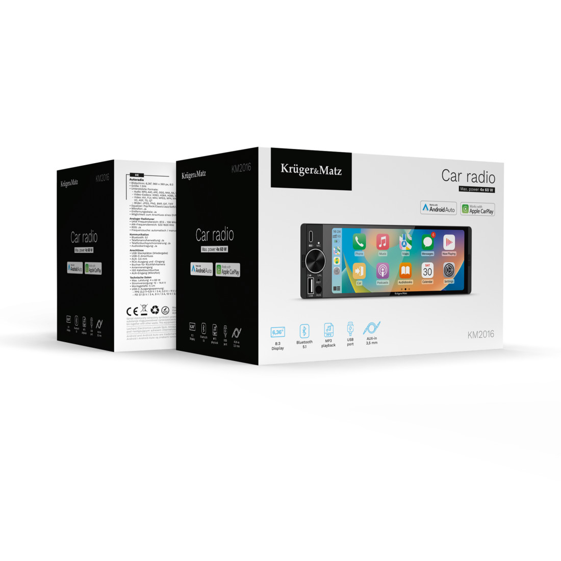 PLAYER AUTO 1 DIN 4X60W CARPLAY ANDROIDAUTO KRUGER&MATZ