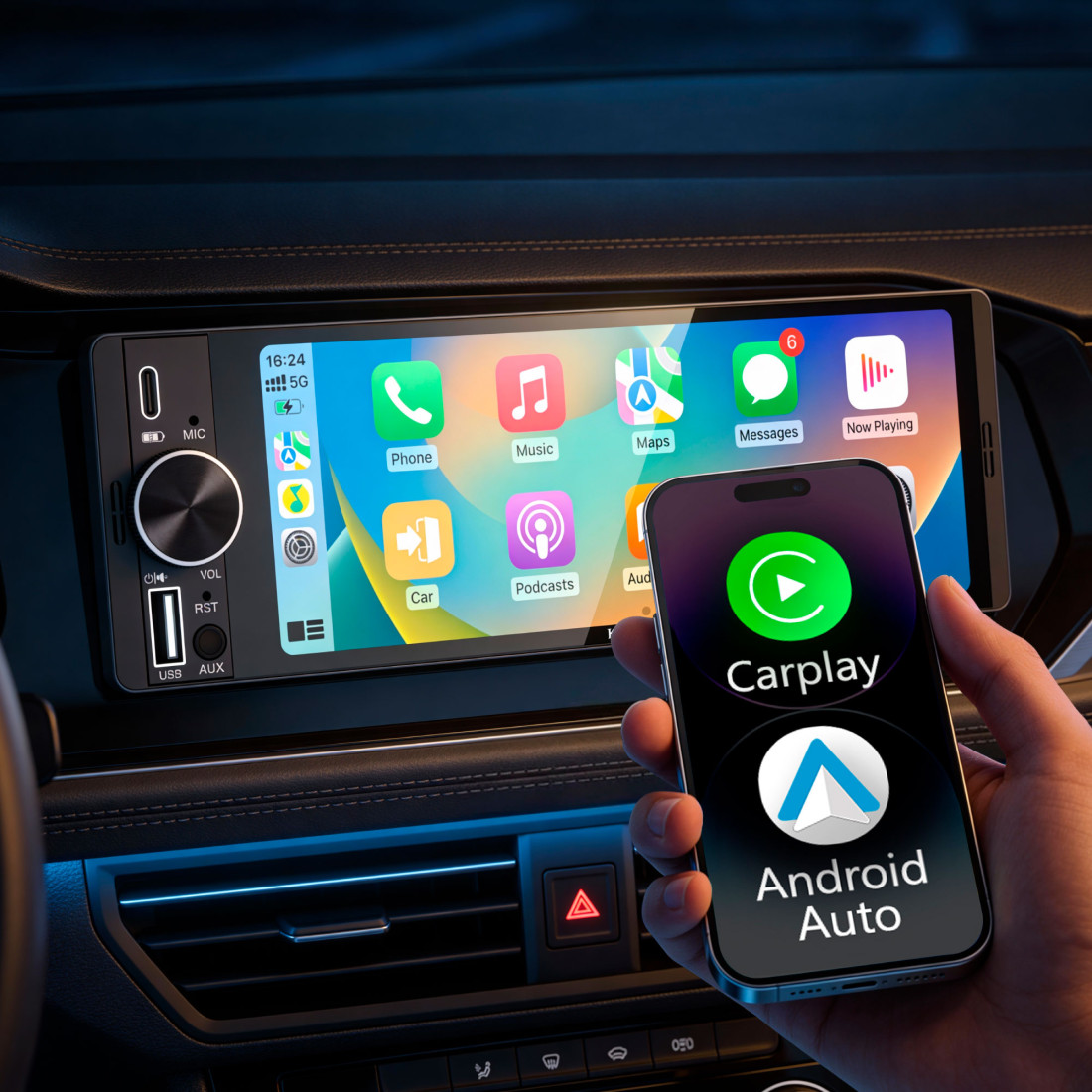 PLAYER AUTO 1 DIN 4X60W CARPLAY ANDROIDAUTO KRUGER&MATZ
